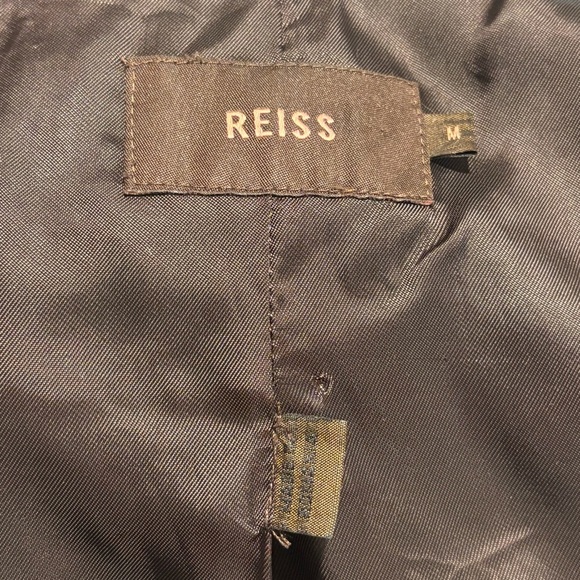 REISS Sz M Coat Dark Brown Textured Wool Turned Collar Button Pockets Lined - Picture 10 of 10